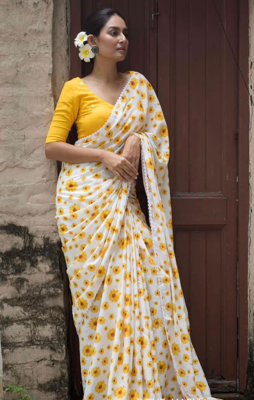 MG 262 Plain Linen Printed Sarees Catalog